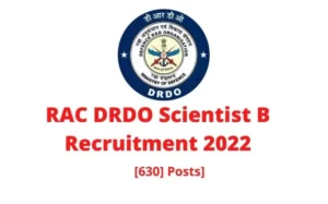 RAC DRDO Scientist B Recruitment 2022