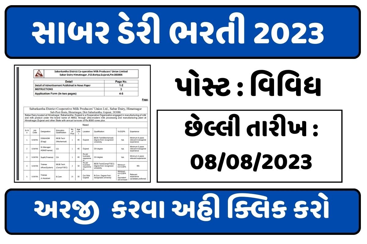 Sabar Dairy Bharti 2023 Gujarat @sabardairy.org » MaruGujarat.App